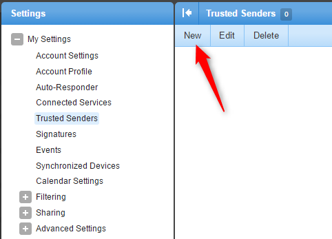 adding trusted sender in smartermail