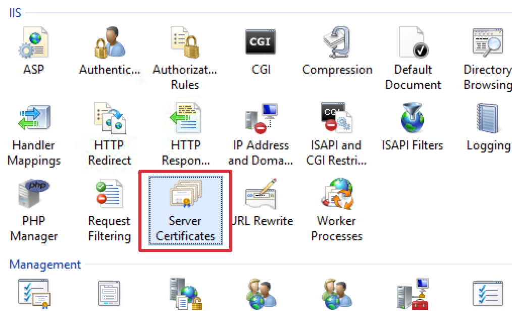 IIS Manager server certificates