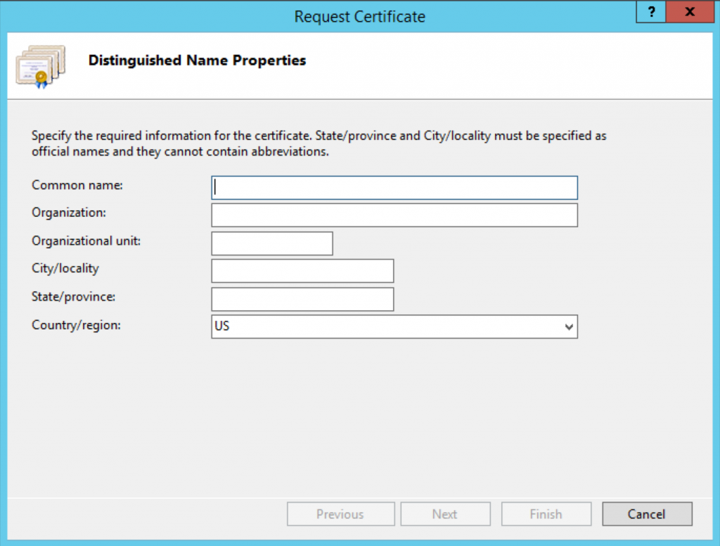 IIS Manager distinguished name properties