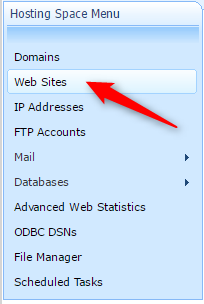Select Web Sites in hosting space menu