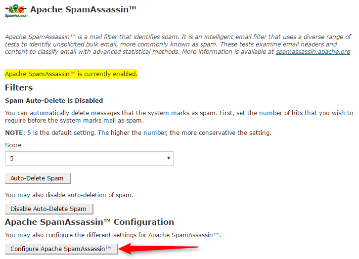 Configure Apache SpamAssassin