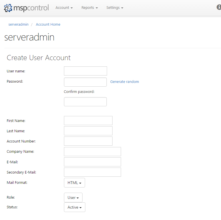 Fill in customer detail in MSP control panel