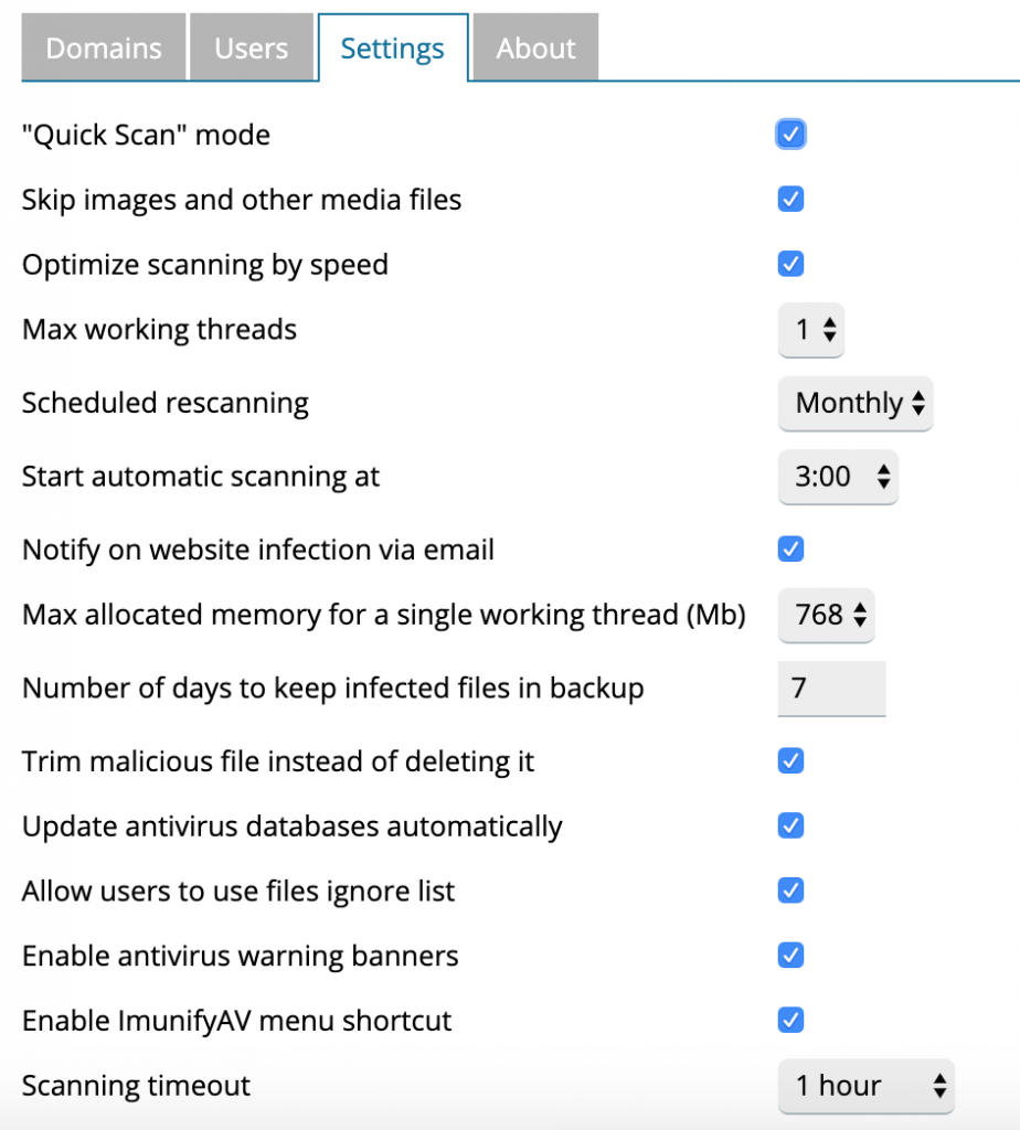 ImunifyAV settings