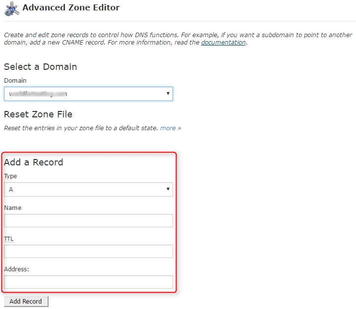 Advanced Zone Editor- Add A record