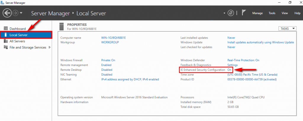 Server Manager local server