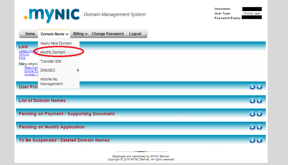 mynic domain control panel