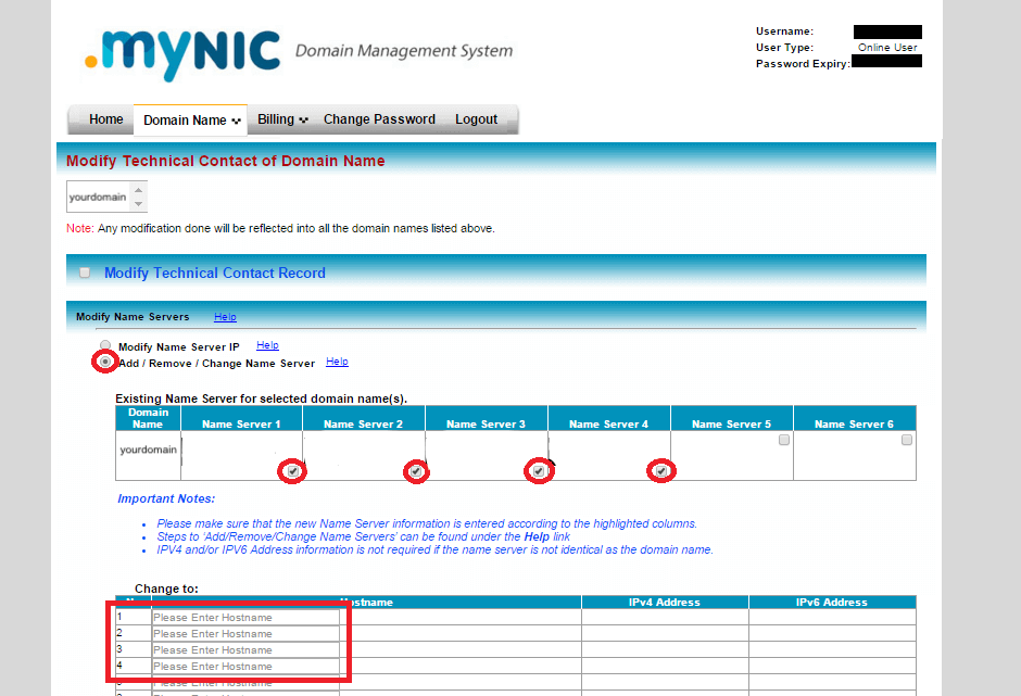 modify domain mynic