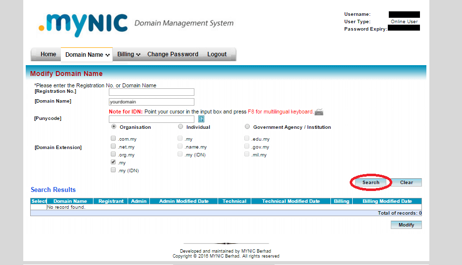 modify domain mynic