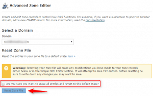 cpanel Advanced DNS Zone Editor – Reset DNS Zone files