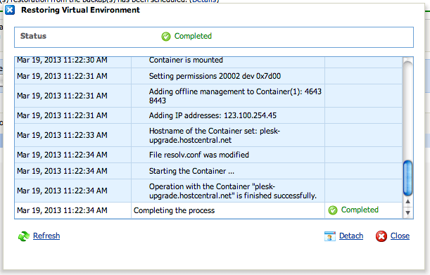 restore VPS status in VZPP panel