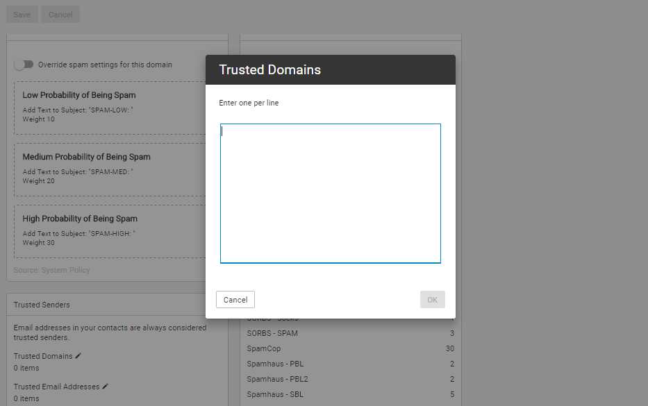 smartermail trusted domain