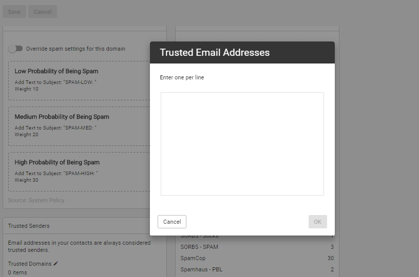 smartermail trusted email address