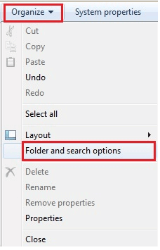 windows 7 folder and search options