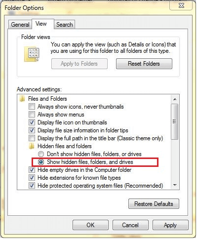 windows 7 folder option