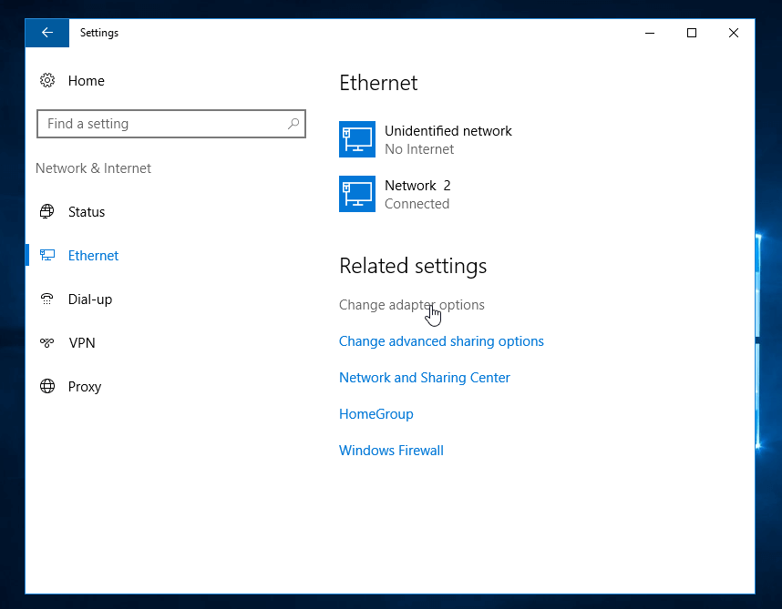 ethernet settings windows