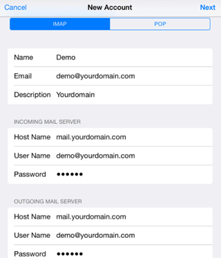 IMAP email account in iPad