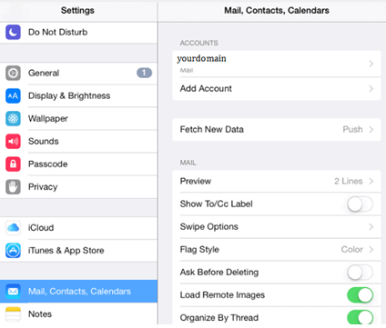 IMAP email account in iPad