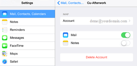 IMAP email account in iPad