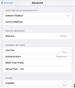 IMAP email account in iPad