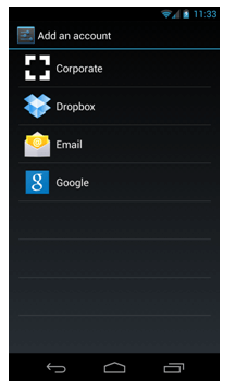 android mobile add an account menu