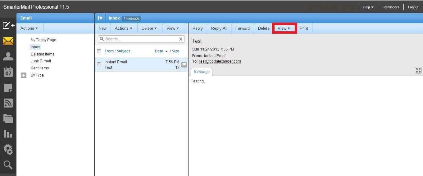 email header smartermail view