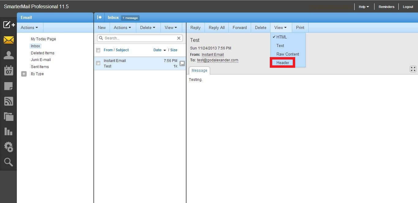 email header smartermail