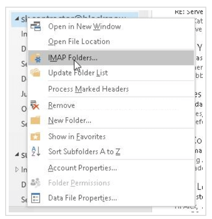 subscribe to specific IMAP folder in Outlook 2016