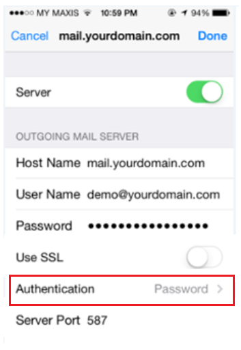 Configuring iPhone Apple Mail authentication