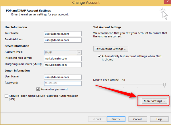 edit outlook account settings