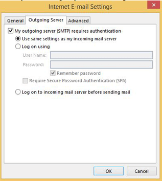 internet email settings outgoing server