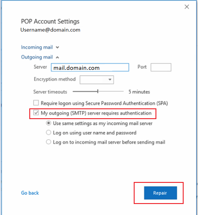 POP Account Settings in Outlook