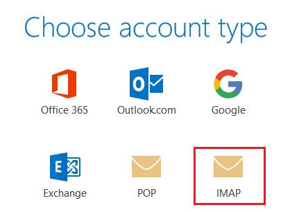 setup IMAP email account in outlook 2016