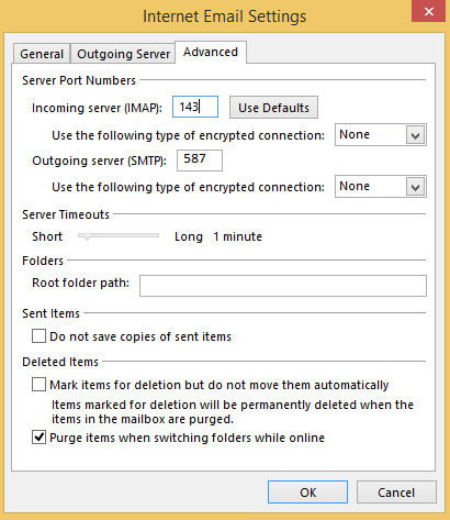 setup IMAP email account in outlook 2016