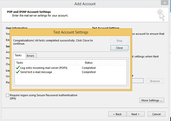 setup IMAP email account in outlook 2016