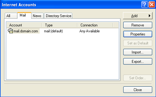 outlook express internet account mail tab